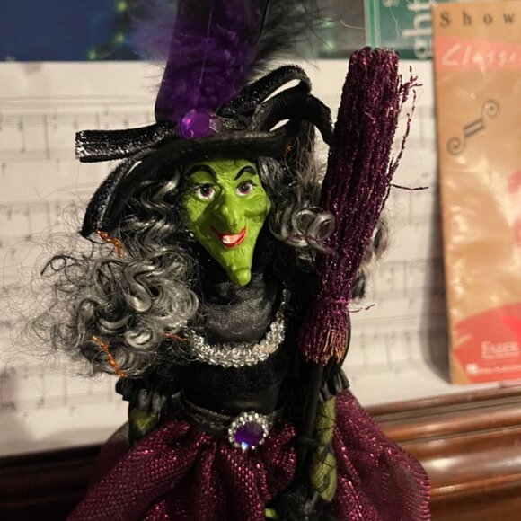 Halloween Witch Treetopper Fancy Dress Purple, Orange, & Black - Cone Base - Picture 2 of 8